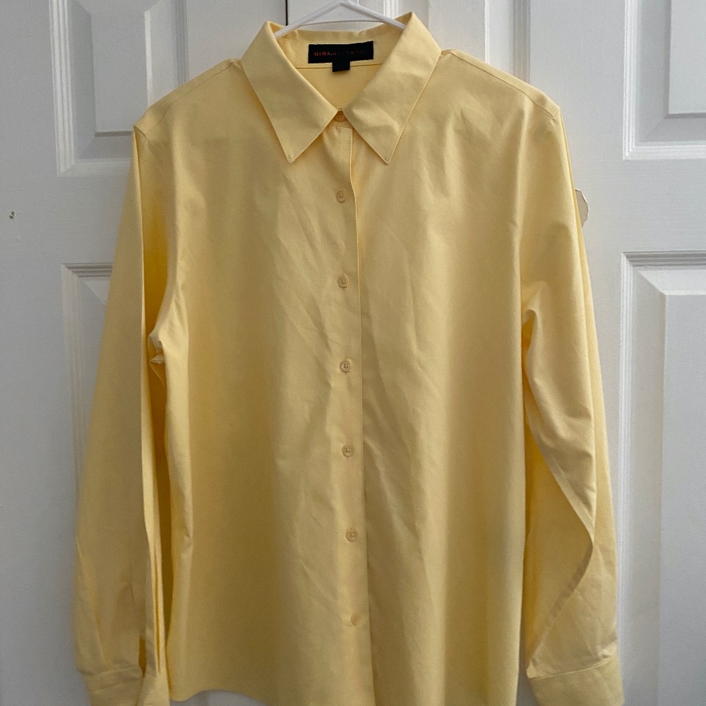 Nina McLemore Cotton No Iron Yellow Button Down Dress Shirt Size 14